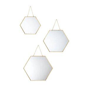 new Set of 3 Wild Sage Hexagon Gold-tone Wall Mirrors with Chains